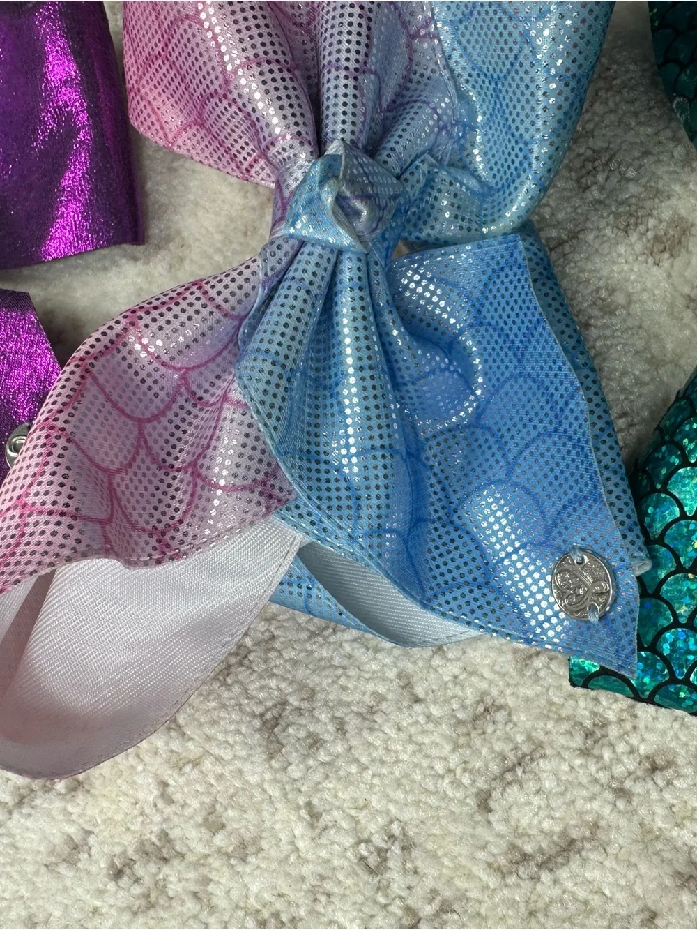 Justice Purple, Pink/Blue Ombre, and Teal Mermaid Hair Bows - Set of 3 - Picture 4 of 8